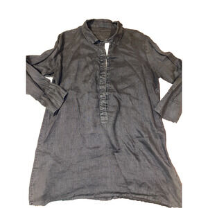 CP SHADES Tunic Shirt Blouse in Navy Blue Snaps MEDIUM Women Feels Like Linen